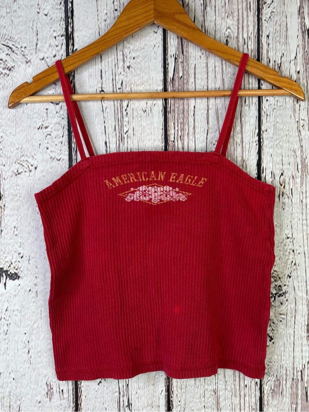 Vintage 90s American Eagle Red Ribbed Cropped Cami Tank Size Medium Graphic Top